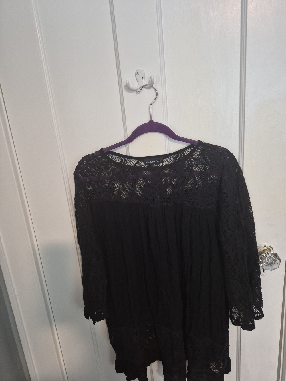 Women’s Black Lace Peasant Top